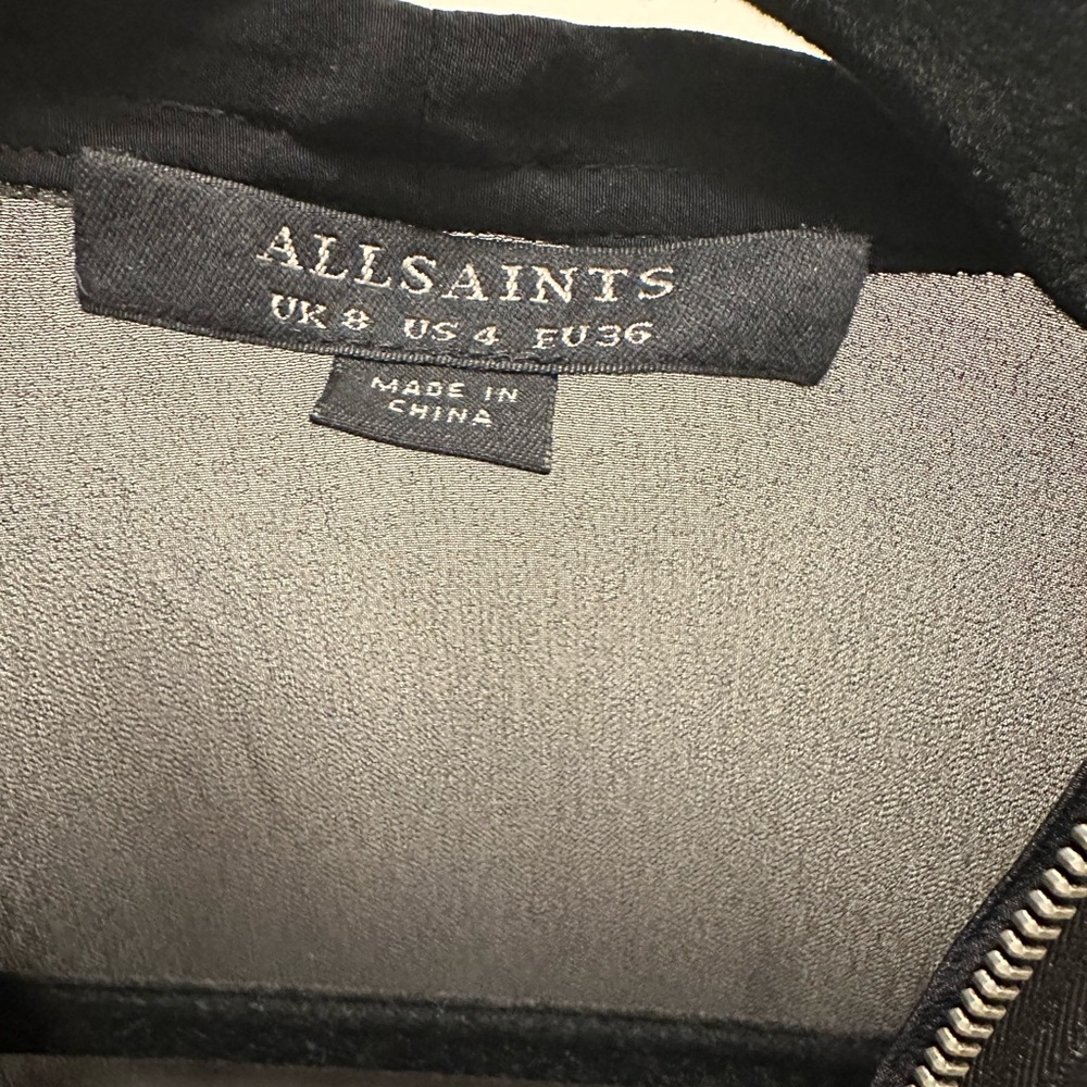 All Saints Jayda Black Zip-Front Silk Blend Dress - Picture 6 of 7